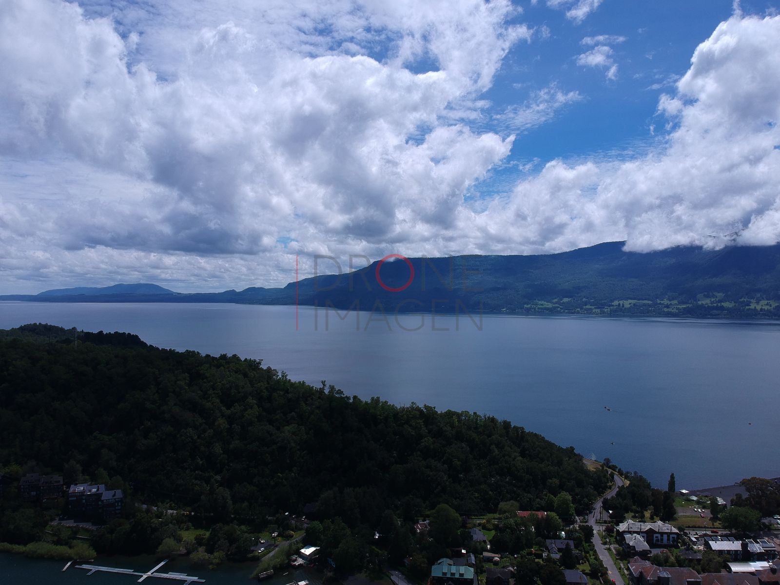 Bosque y lago con cielo despejado, Centro de Pucón