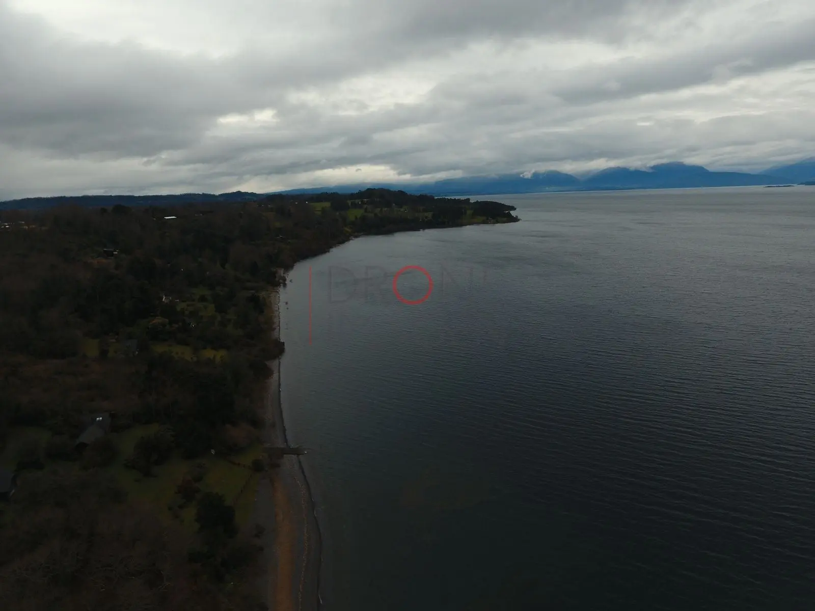 Lago Ranco bajo cielo nublado