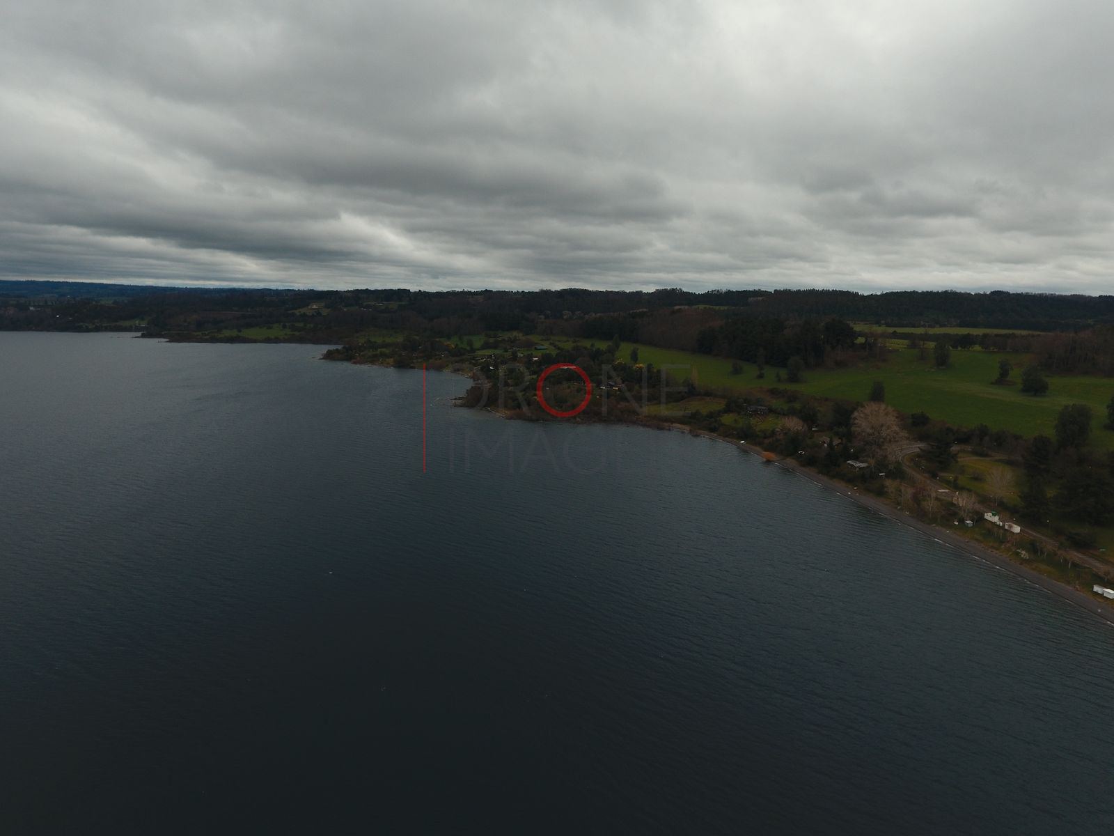 Lago Ranco y campos verdes
