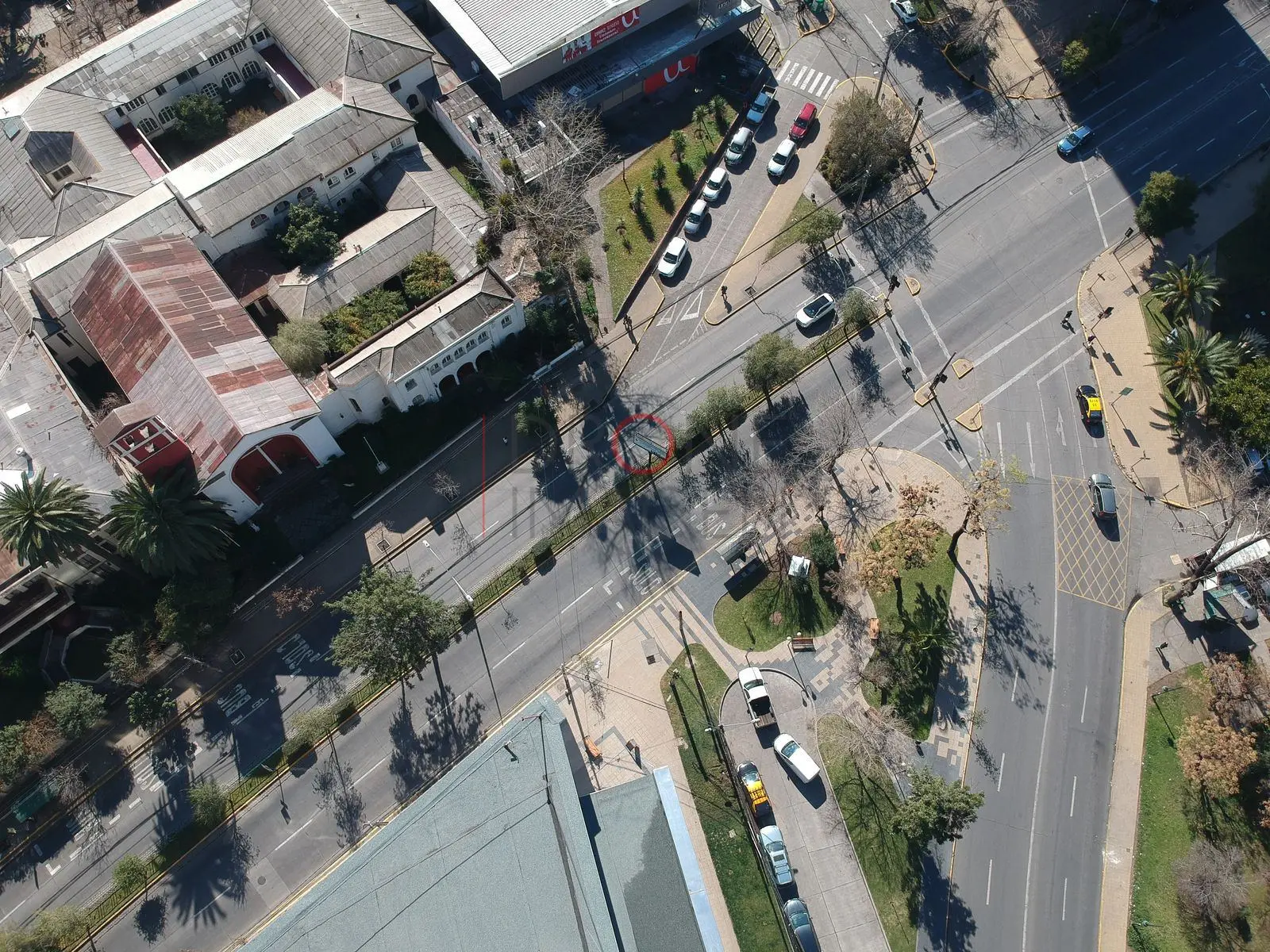 Avenida y cruce, Ñuñoa · vista cenital